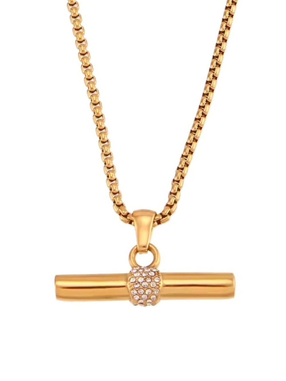 Gold Bar Pendant Necklace with Crystal Accent - Women Jewelry - Picture 2 of 9